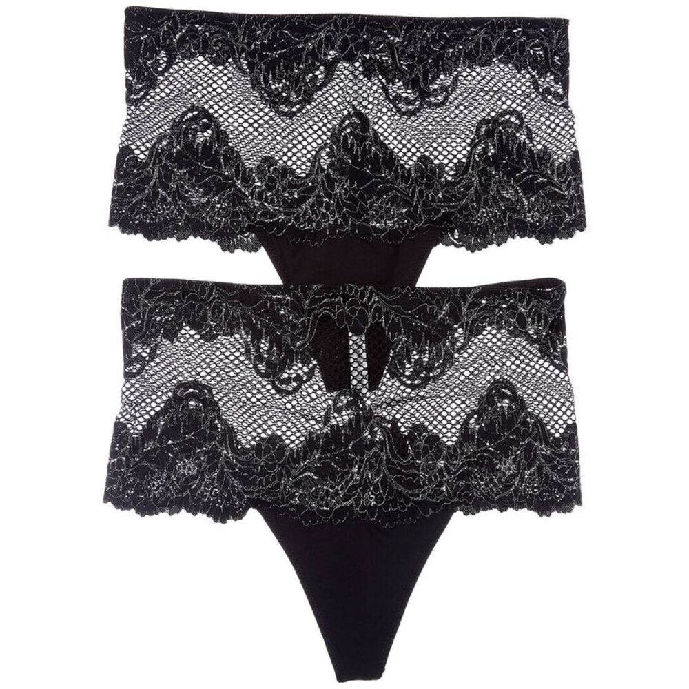 Le Mystere Womens  Set Of 2 Lace Allure High-Waist Thong, Black